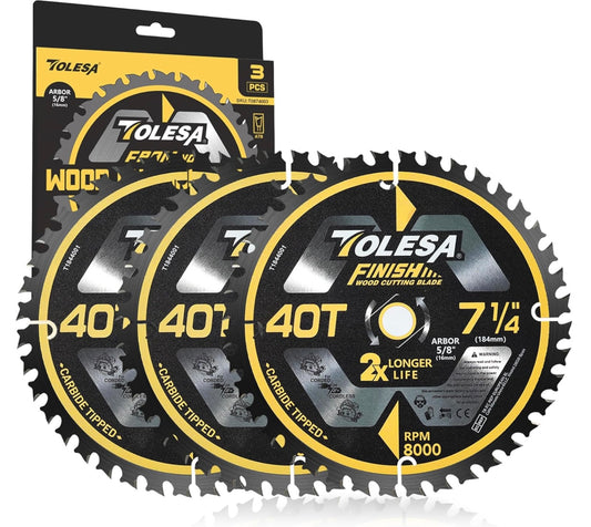TOLESA 3PC 7.25” Circular Saw Blade 40 Teeth with 5/8" Arbor, ATB Carbide Teeth