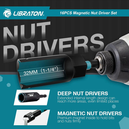 LIBRATON 16PC Magnetic Nut Driver Set - SAE