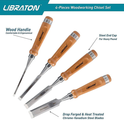 Libraton 4PC Woodworking Chisel Set w/ Leather Pouch