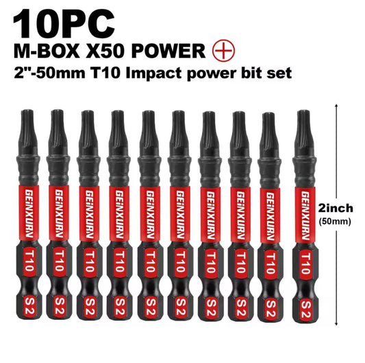 GEINXURN 10PC 2” M-BOX X50 Impact Power Bit Set - T10