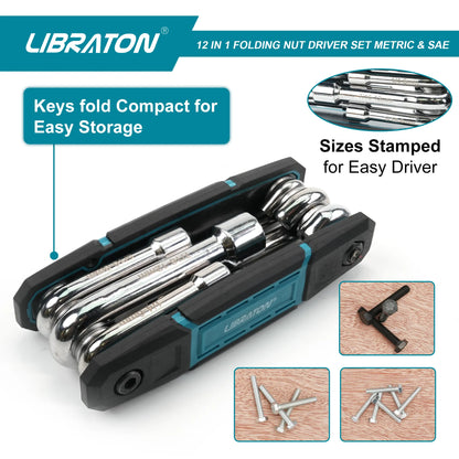 LIBRATON 12-IN-1 Folding Nut Driver Set - Metric & SAE