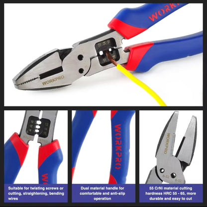 WORKPRO 8” Multi-Combination Pliers w/ Wire Cutter, Stripper, Crimper