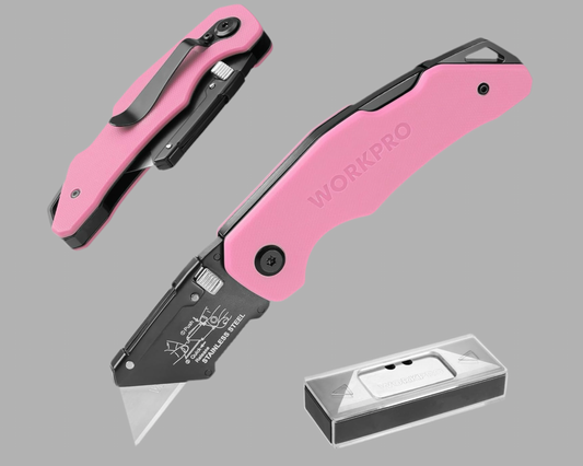 WORKPRO Folding Utility Knife w/ Stainless Steel Head & G10 Handle