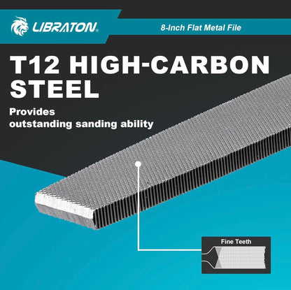 LIBRATON 8” Flat Metal File w/ Ergonomic Handle