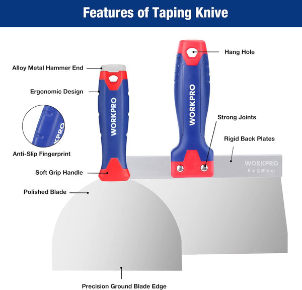 WORKPRO DryWall Tools - Taping Knives, Putty Knife, Paint Scraper, Mud Pan