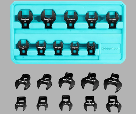 DURATECH 10PC Crows Foot Flare Nut Wrench Set 3/8" Drive, Metric 10-19mm w/ Storage Tray