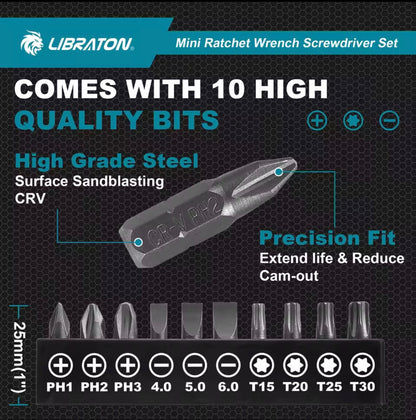 LIBRATON 11PC Mini Ratchet Wrench Screwdriver Set