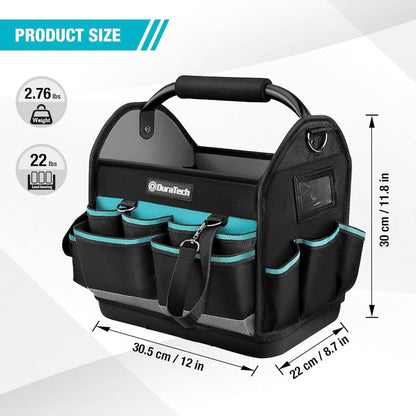 DURATECH 12” Multi-Pocket Open Top Tool Tote w/ Waterproof Hard Bottom, Rotating Handle