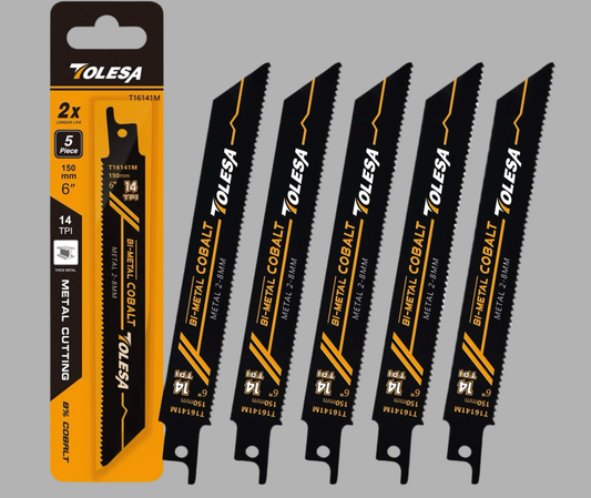 TOLESA 5PC 6”/9” Metal 2-8mm 14TPI Bi-Metal Cobalt Reciprocating Saw Blades