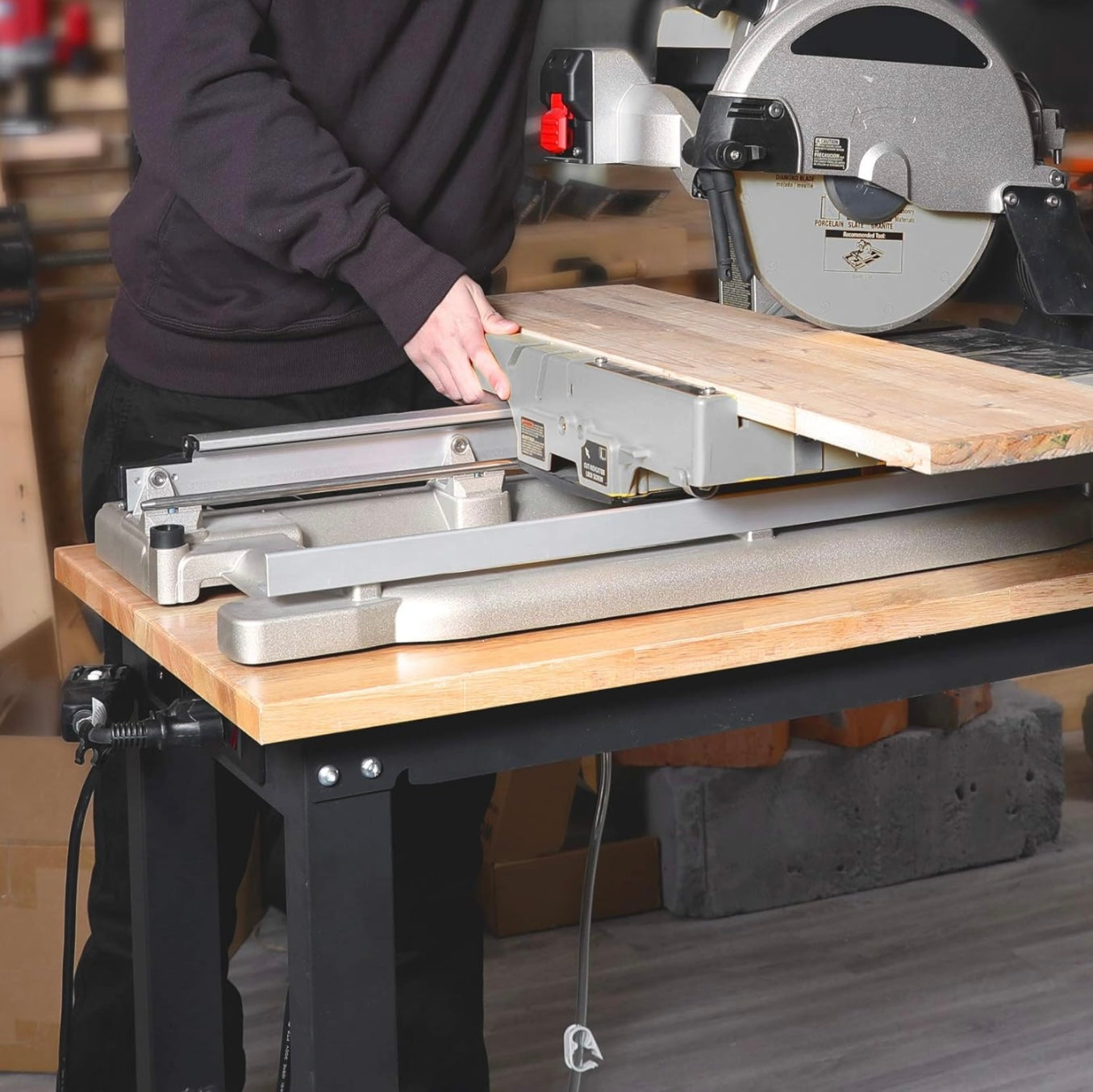 WORKPRO 48" Adjustable Heavy-Duty Workbench w/ Power Outlets, Rubber Wood Top, 2000lbs Load Capacity