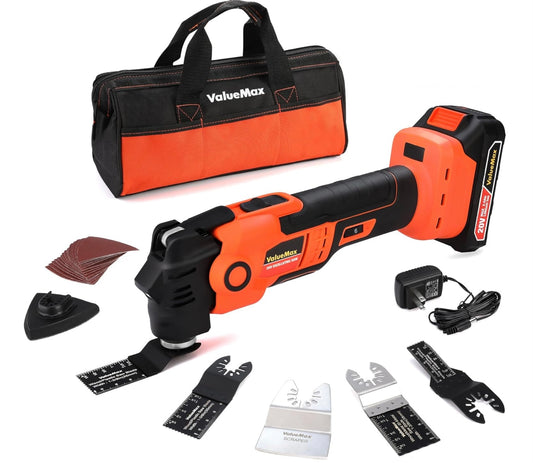ValueMax 16PC 20V Cordless Oscillating Tool Set w/ Battery, 3.6°Oscillation Angle, 6 Variable Speed, Blades, Carrying Bag