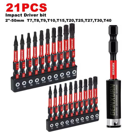 GEINXURN 21PC 2” Torx Impact Driver Bit Set w/ 3” Bit Holder Extension