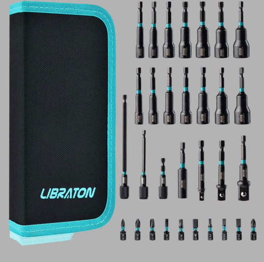 Libraton 31PCS Magnetic Nut Driver/ Impact Drill Driver Bit Set - Metric and SAE w/ Impact Socket Adapters, Bit Holder, Quick-release Extensions, Storage Bag