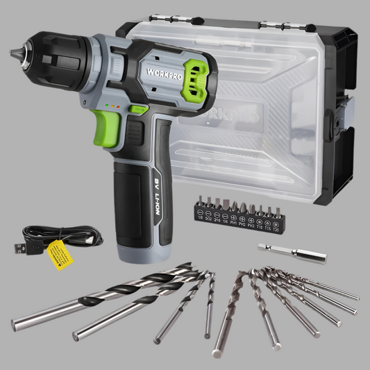 WORKPRO 8V Cordless Power Drill Set w/ Bit Set - 3/8" Keyless Chuck