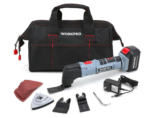 WORKPRO 20V Cordless Oscillating Multi-Tool w/ LED Variable Speed Universal Fit, Blades & Accessories 19Pc Kit