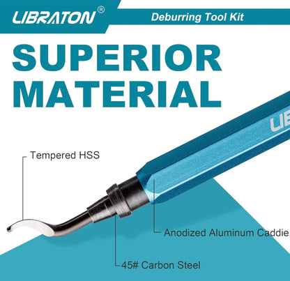 Libraton 12PC 360 Degree Rotary Head Deburring Tool w/ 11 High Speed Steel Blades