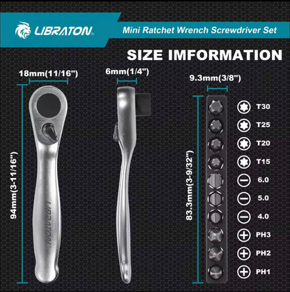 LIBRATON 11PC Mini Ratchet Wrench Screwdriver Set