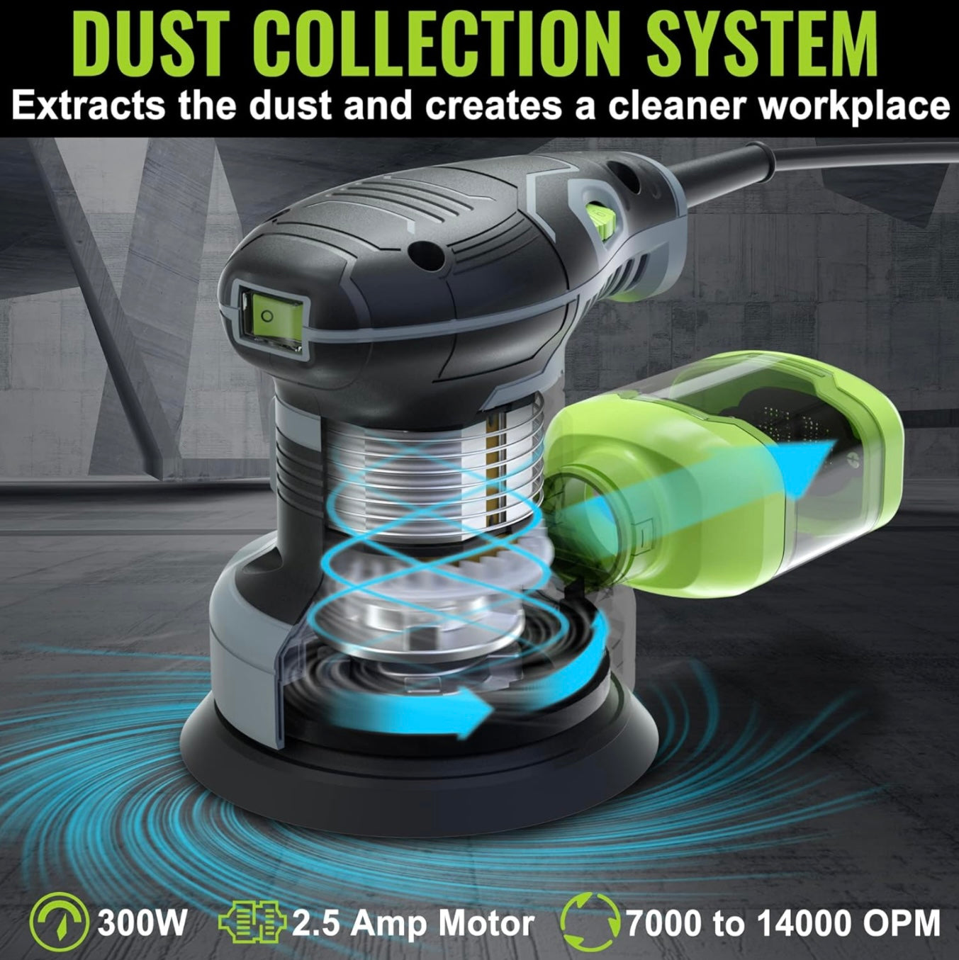 WORKPRO 300W 5” Random Orbit Sander w/ Dust Collector, 15pcs Sandpapers