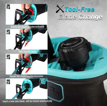DURATECH 20V Cordless Reciprocating Saw w/ 4.0Ah Li-Ion Battery, Charger, 4 Blades