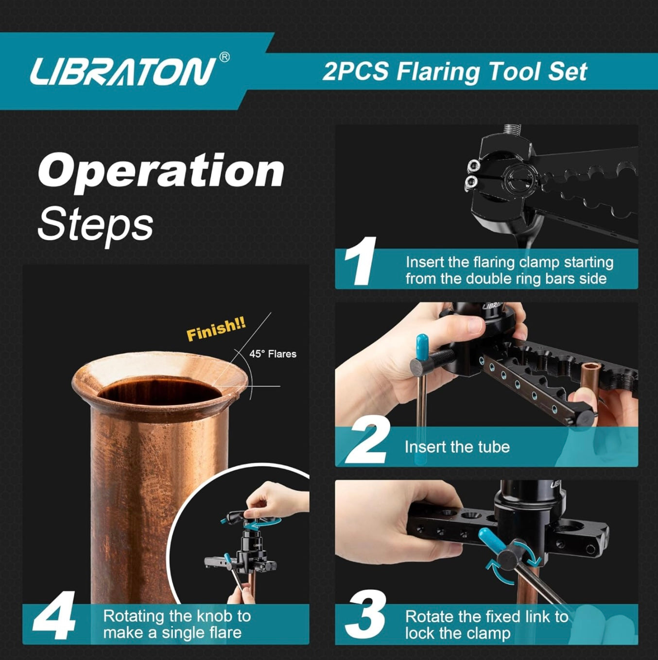 LIBRATON 45° Eccentric Single Flare Tool Kit for 1/4"-3/4"
