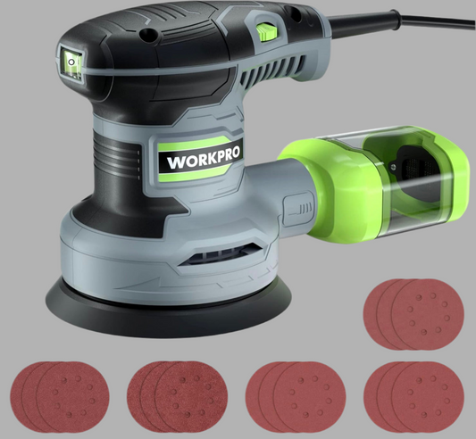 WORKPRO 300W 5” Random Orbit Sander w/ Dust Collector, 15pcs Sandpapers