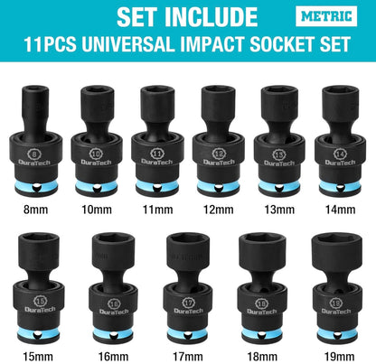 DURATECH 11PC 3/8" Drive Impact Swivel Socket Set, (8-19mm)