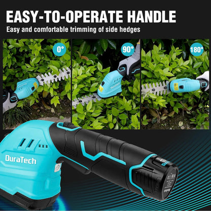 DURATECH 12V 2-in-1 Cordless Hedge Trimmer w/ 2.0Ah Li-Ion Battery, Charger & Storage Bag