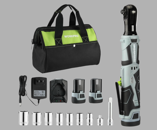 WORKPRO 12V 3/8” Cordless Electric Ratchet Wrench w/ 9Pc Socket Accessory Set& 2Pk 2.0Ah Lithium-Ion Batteries