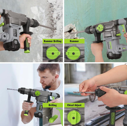 WORKPRO Heavy-Duty 12.5AMP Premium 1-1/4” SDS-Plus Rotary Hammer Drill