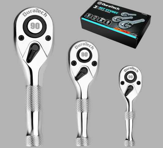 DURATECH 3PCS Stubby Ratchet Wrench Set, 1/4", 3/8", 1/2" Drive w/ EVA Organizer