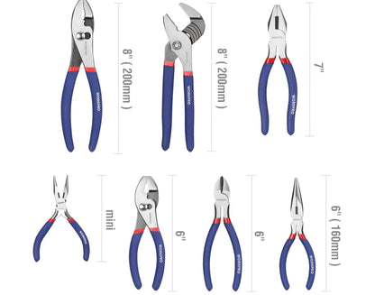 WORKPRO 7Pc Pliers Set w/ Groove Joint, Long Nose, Slip Joint, Linesman, and Diagonal Pliers