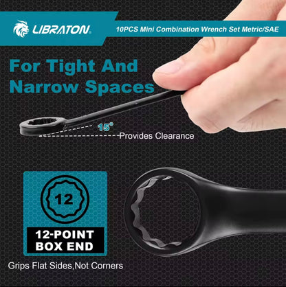 LIBRATON Mini Combination Wrench Set - Metric or SAE