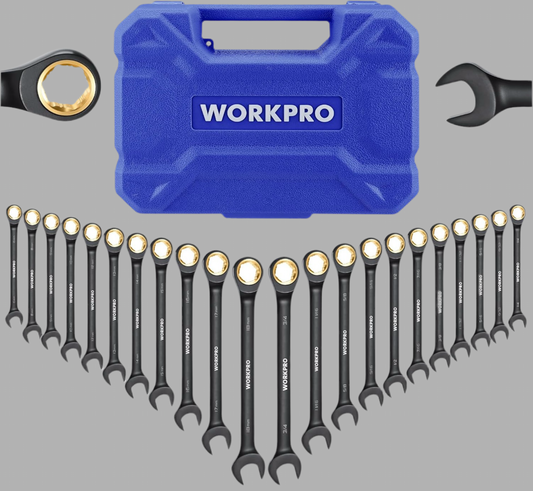 WORKPRO 22Pc Ratcheting Wrench Set Metric(6-18mm)/SAE(1/4-3/4”)