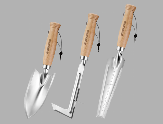 WORKPRO 3Pc Garden Tool Set w/  Wood Handle - Weed Puller, Crack Weeder, Hand Trowel