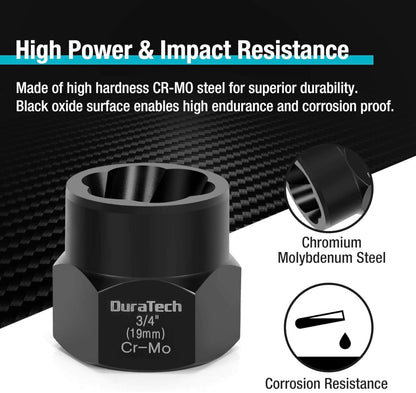 DURATECH 15PC 3/8” Drive Impact Bolt & Nut Remover Set w/ 2 Hex Adapters, Storage Box, SAE & Metric