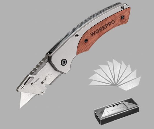 WORKPRO Quick-Change Blade Folding Utility Knife w/ Stainless Steel Head & Liner Lock