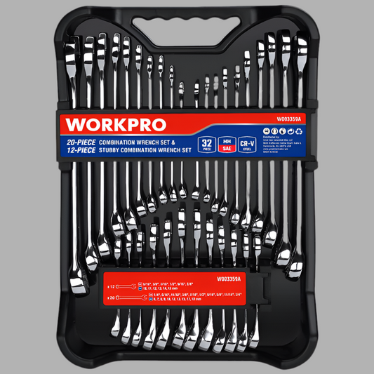 WORKPRO 32Pc SAE/Metric Combination Wrench Set includes 12Pc Stubby Set
