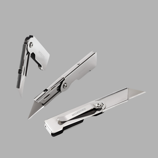 WORKPRO 3-Pack Mini Quick Change Folding Pocket Utility Knife w/ Belt Clip Set, Stainless Steel