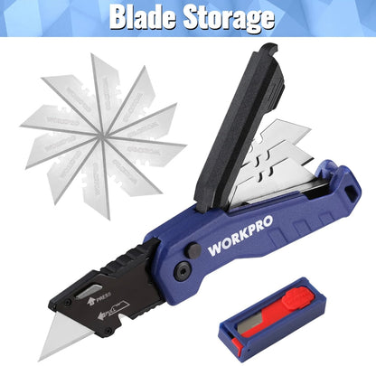 WORKPRO Quick-Change Folding Utility Knife & Retractable Snap-Off Box Cutter w/ Extra Blades