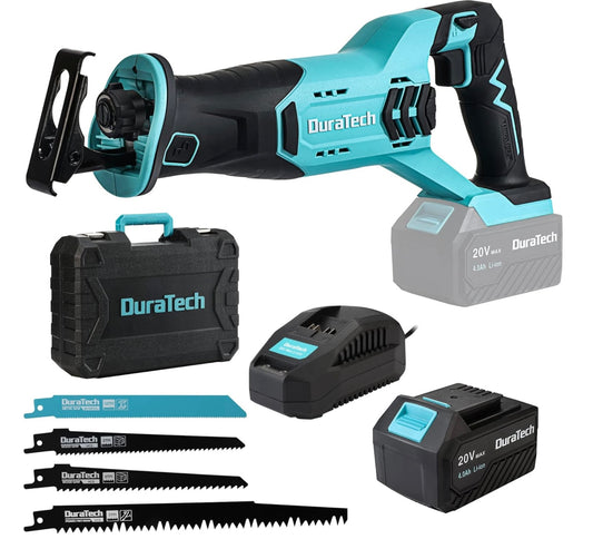 DURATECH 20V Cordless Reciprocating Saw w/ 4.0Ah Li-Ion Battery, Charger, 4 Blades