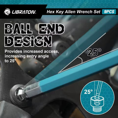 LIBRATON 9PC Hex Key Allen Wrench Set - Metric