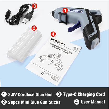 WORKPRO 3.6V Cordless Hot Glue Gun W/ 20 Glue Sticks
