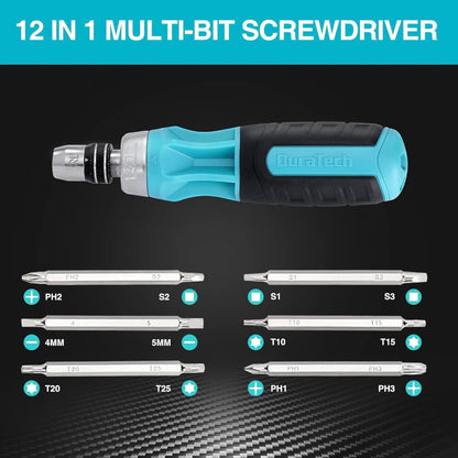 DURATECH 12-IN-1 Multi-Bit Ratcheting Screwdriver w/ Double Ended Bits