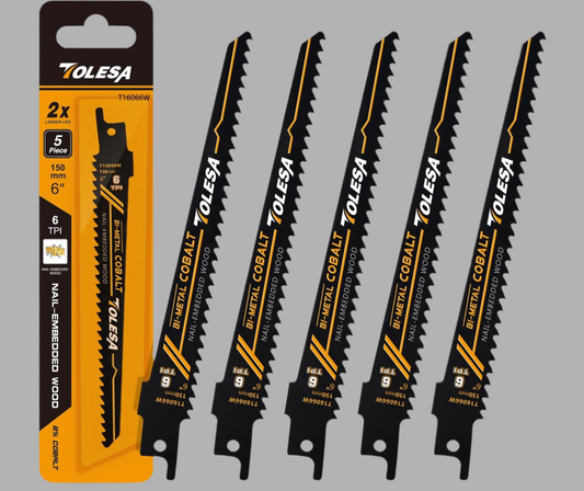 TOLESA 5PC 6” Nail Embedded Wood 6TPI Bi-Metal Cobalt Reciprocating Saw Blades