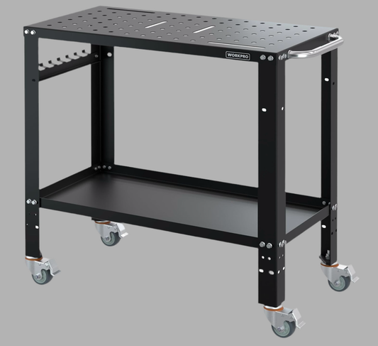 WORKPRO 36”×18” Welding Table w/ Nitriding Tabletop, 5/8" Holes on Top, Casters with Brakes, 1200lbs Load Capacity