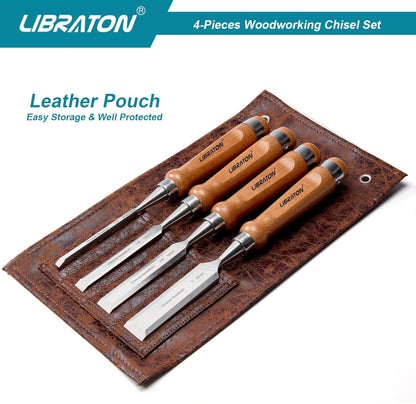 Libraton 4PC Woodworking Chisel Set w/ Leather Pouch