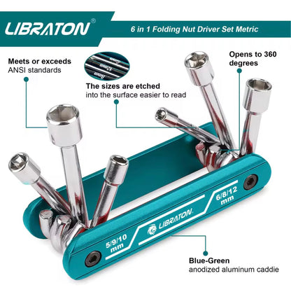 LIBRATON 6-IN-1 Folding Nut Driver Set - Metric