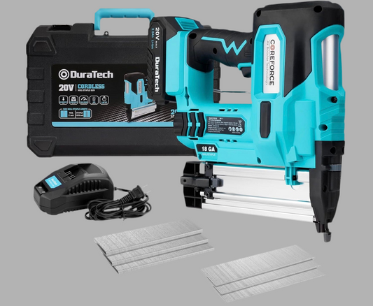 DURATECH 20V 2-in-1 Cordless Brad Nailer w/ 2.0Ah Rechargeable Battery, 1H Quick Charger, 1000 Staples, 1000 Nails, Carrying Case