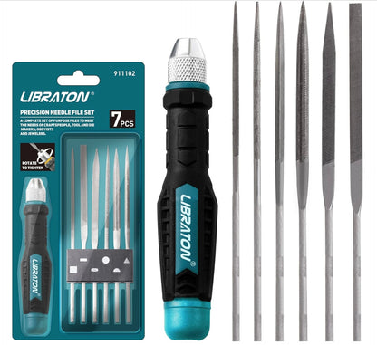 LIBRATON 7PC Interchangeable Needle File Set w/ Handle