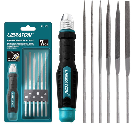 LIBRATON 7PC Interchangeable Needle File Set w/ Handle